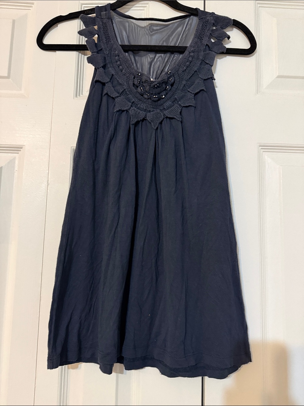 Kische Navy Crochet-Trim Sleeveless Dress